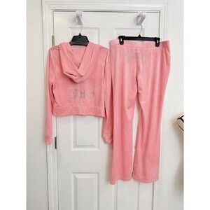 Juicy Couture Flamingo Pink Velour Tracksuit Set XL NWT